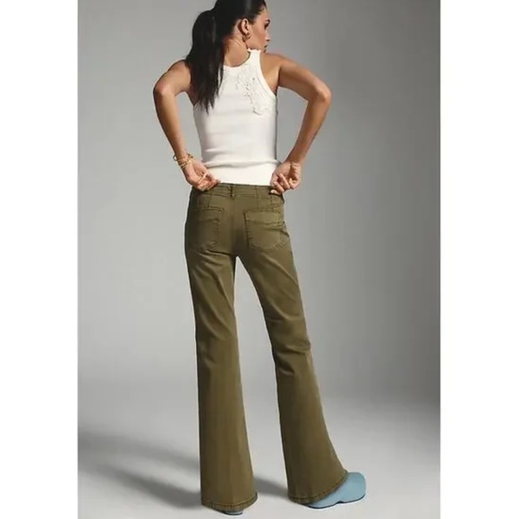 Anthropologie Pilcro Demilune Boot Utility Flare Pant Green Women's Size 26 - Picture 2 of 15